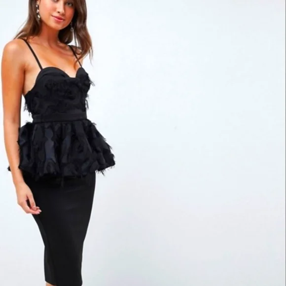 open lace back dress Donna Karan Women's Tweed Sleeveless Midi Peplum Dress in Black